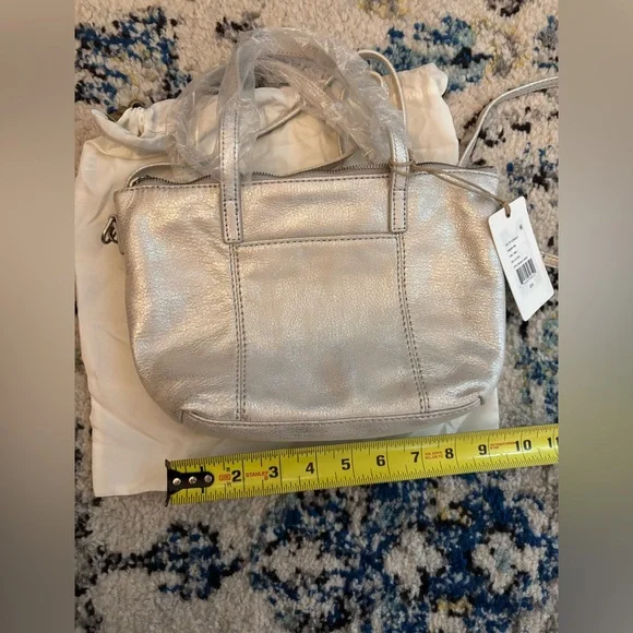 HOBO Kingston Mini Tote in Metallic Silver Leather w/ removable crossbody strap - Picture 13 of 14